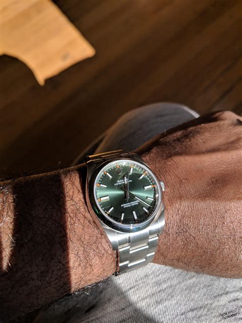 rolex oyster perpetual 34 green dial|rolex oyster perpetual for sale.